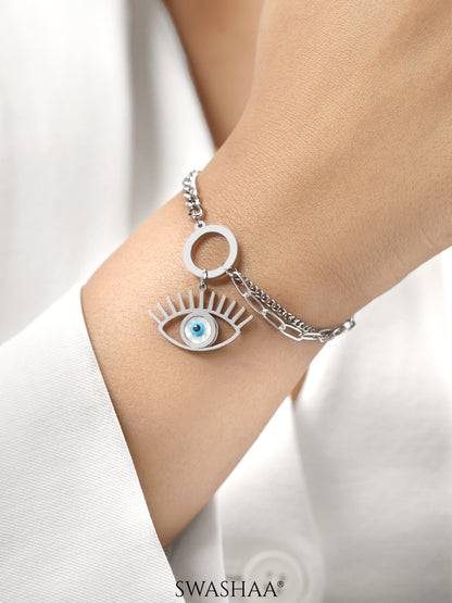 Evil Eye Charm Layered Silver Loose Chain Bracelet