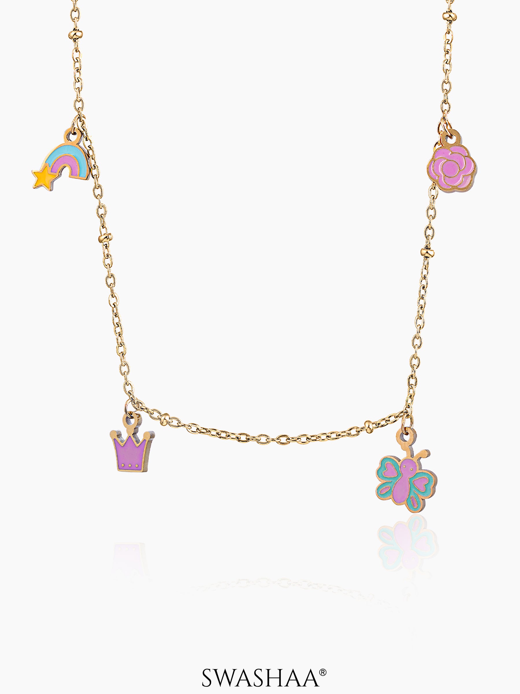 Fairy Tales, Rainbow, Butterfly Charms 18K Gold Plated Kid's Necklace
