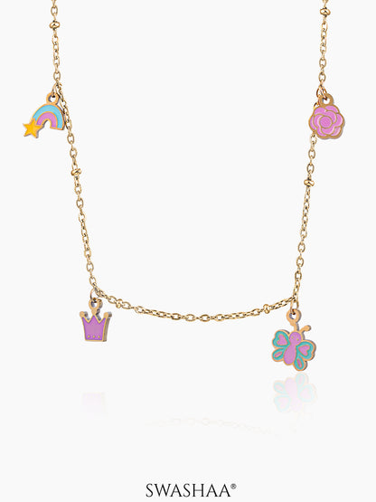 Fairy Tales, Rainbow, Butterfly Charms 18K Gold Plated Kid's Necklace