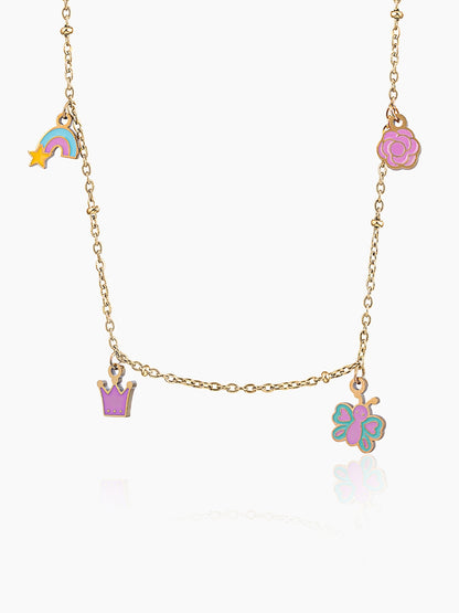 Fairy Tales, Rainbow, Butterfly Charms 18K Gold Plated Kid's Necklace