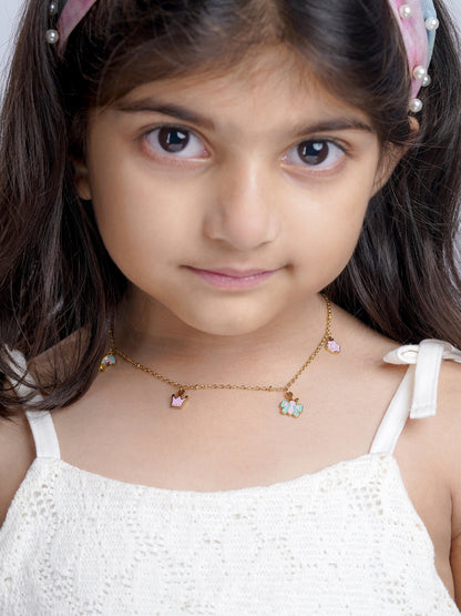 Fairy Tales, Rainbow, Butterfly Charms 18K Gold Plated Kid's Necklace