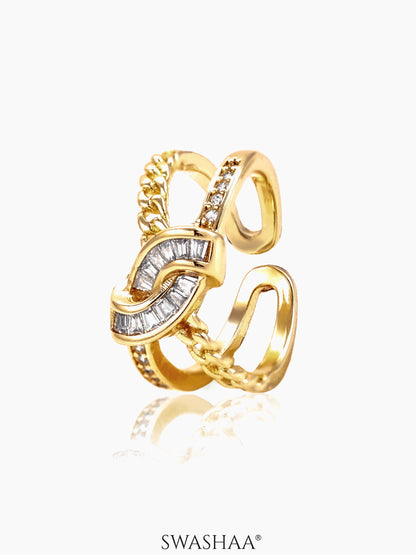 Faith Curved Bands Interlink 14K Gold Plated Ring