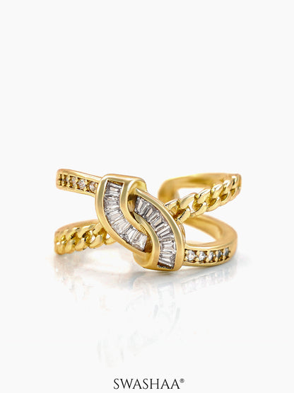Faith Curved Bands Interlink 14K Gold Plated Ring