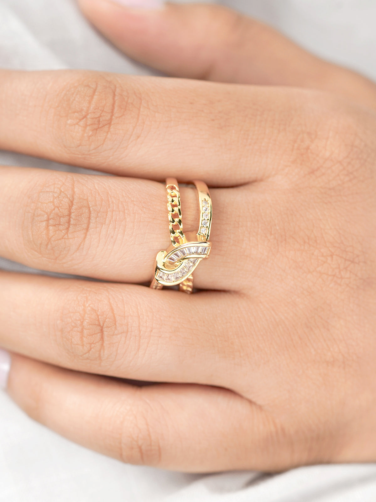 Faith Curved Bands Interlink 14K Gold Plated Ring