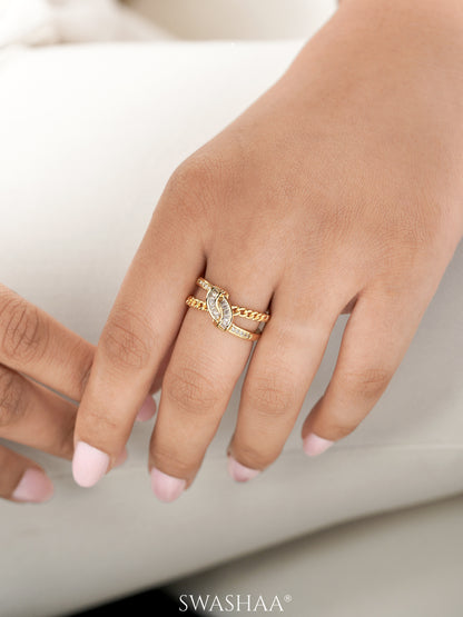 Faith Curved Bands Interlink 14K Gold Plated Ring