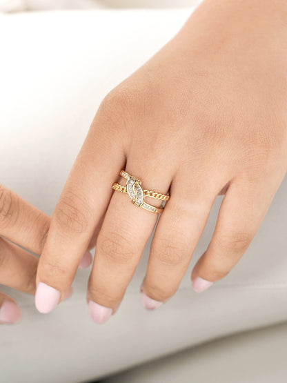 Faith Curved Bands Interlink 14K Gold Plated Ring