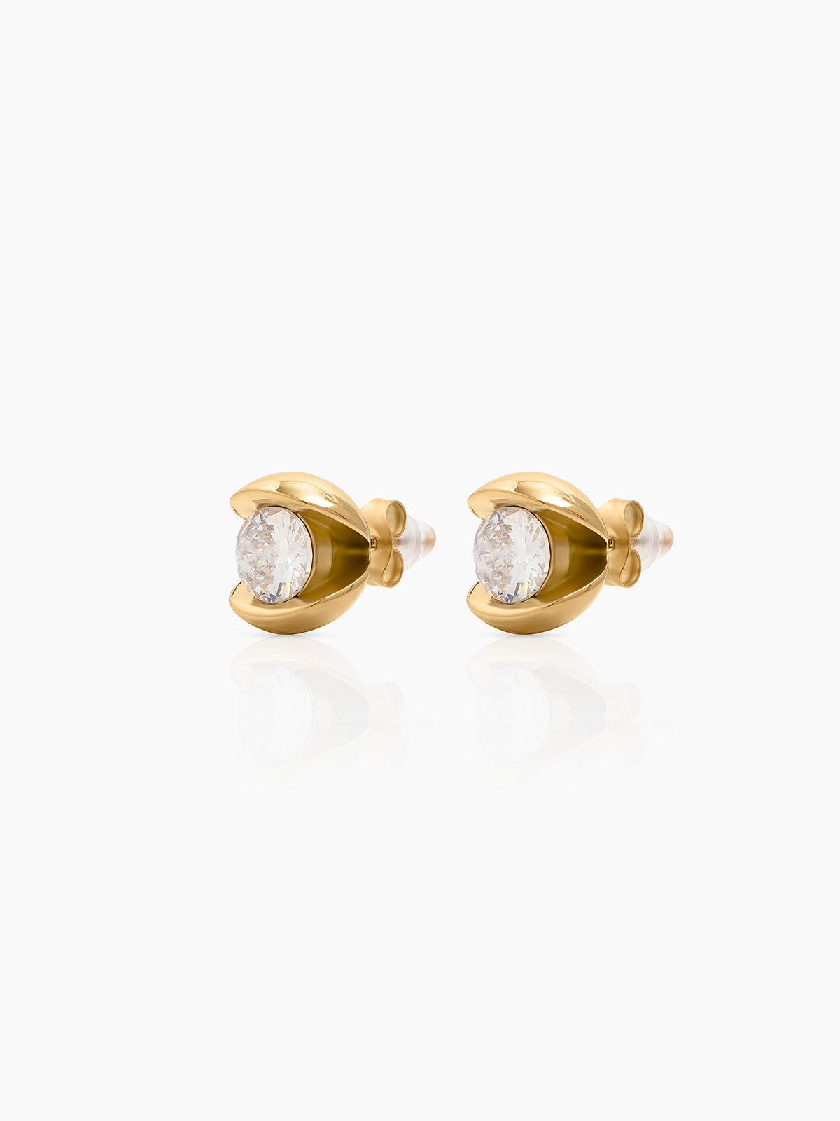 Faustina Solitaire 18K Gold Plated Women's Stud Earrings