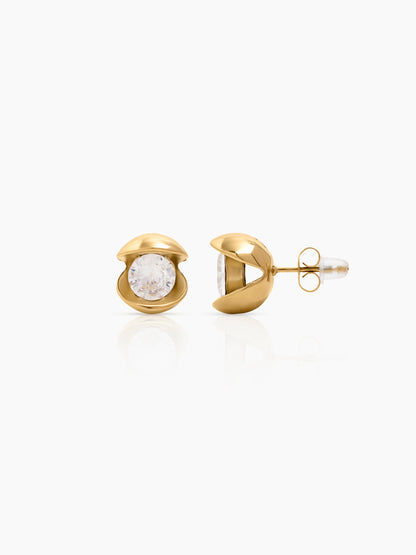 Faustina Solitaire 18K Gold Plated Women's Stud Earrings