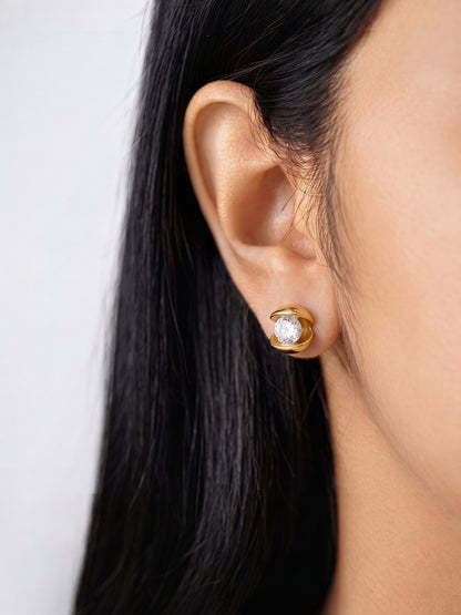 Faustina Solitaire 18K Gold Plated Women's Stud Earrings