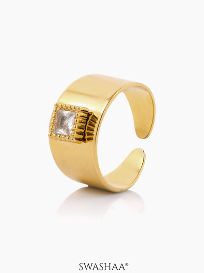Faustina Square Cut Diamond Framed 18K Gold Plated Ring