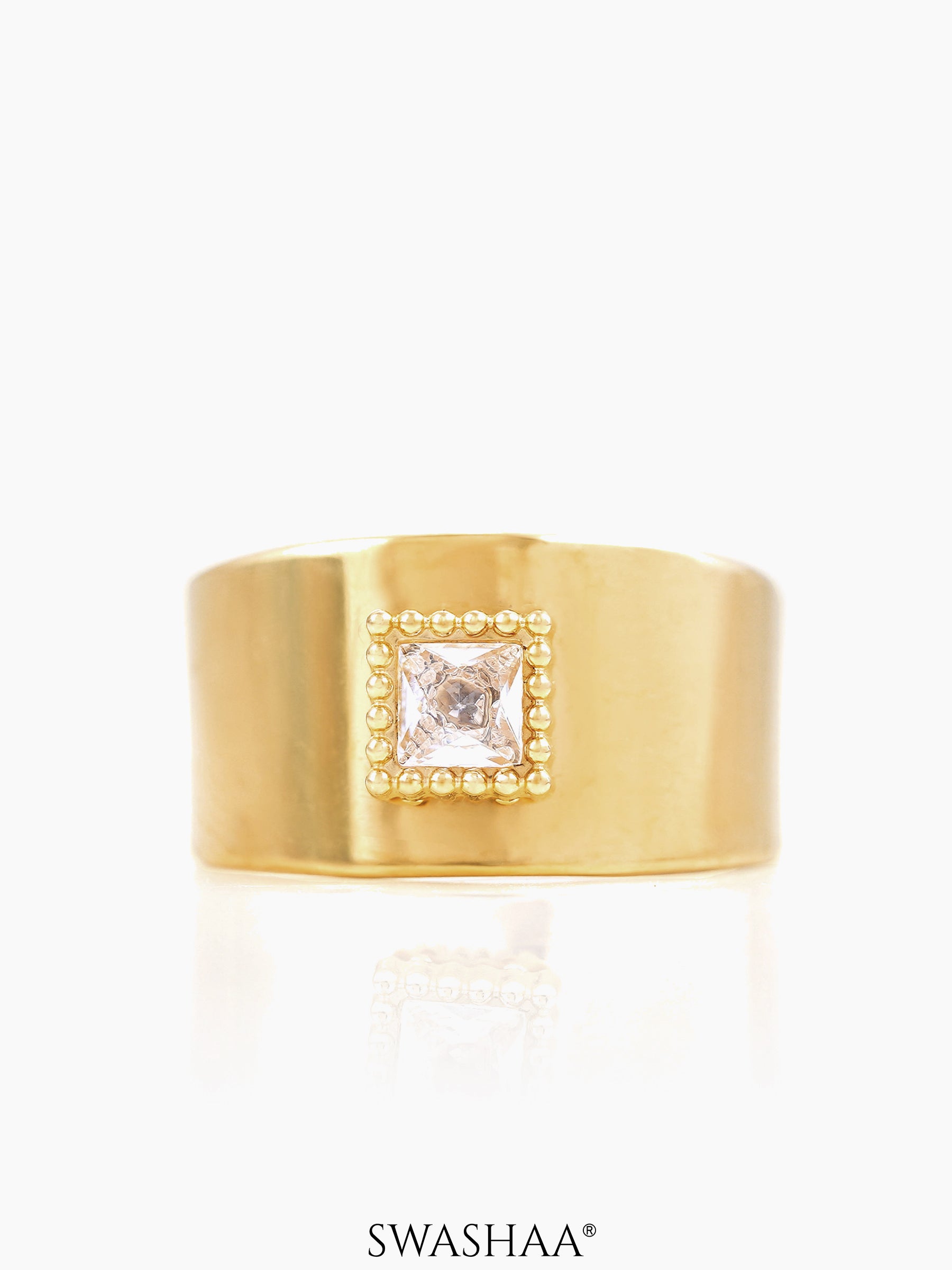 Faustina Square Cut Diamond Framed 18K Gold Plated Ring