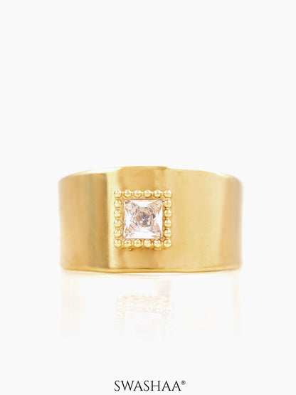 Faustina Square Cut Diamond Framed 18K Gold Plated Ring