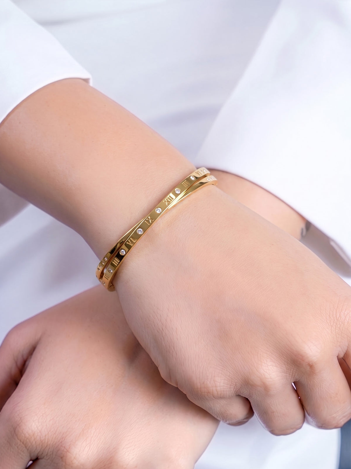 Felicia Diamond 18K Gold Plated Women's Solid Band Bracelets