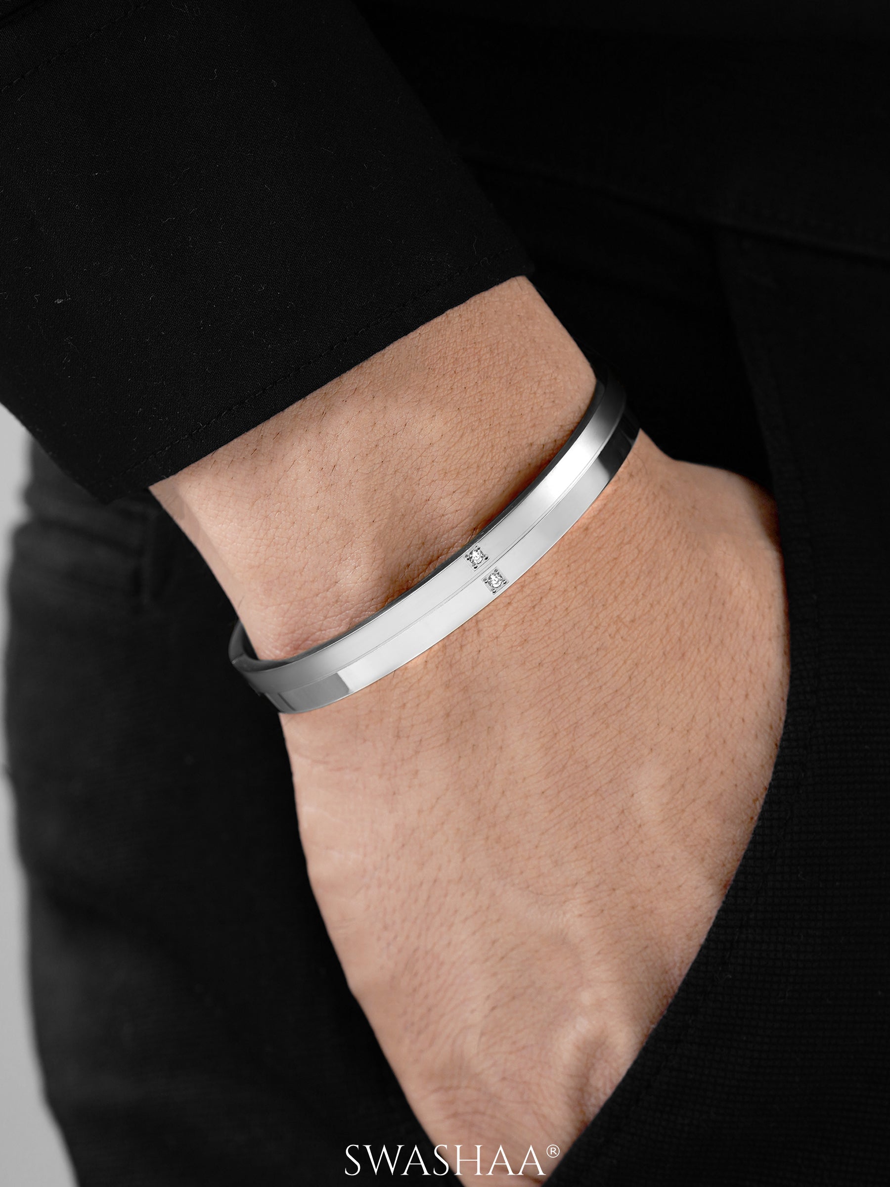 Felipe Twin Crystal Silver Men's Kada