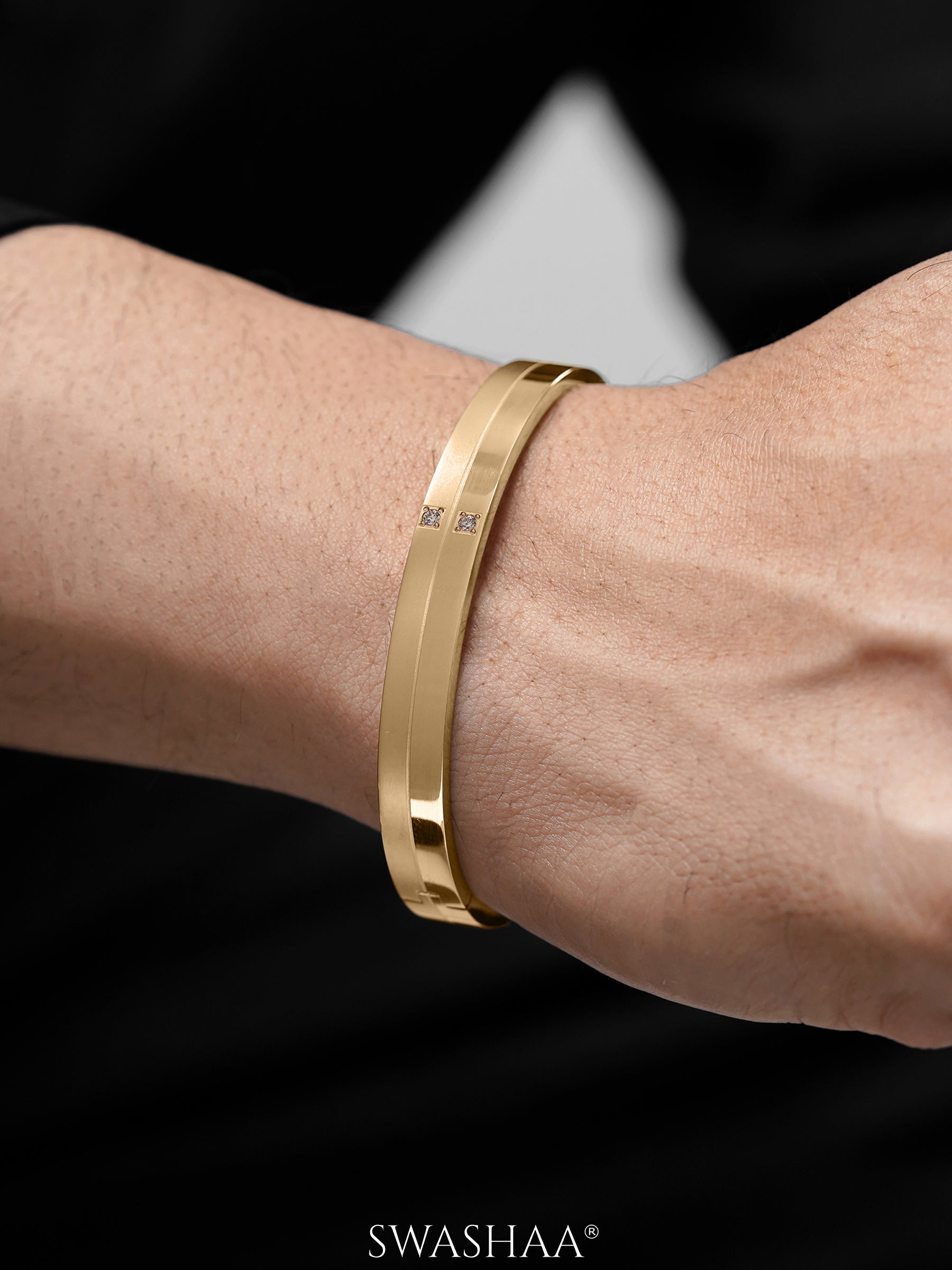 Felipe Twin Crystal 18K Gold Plated Men's Kada