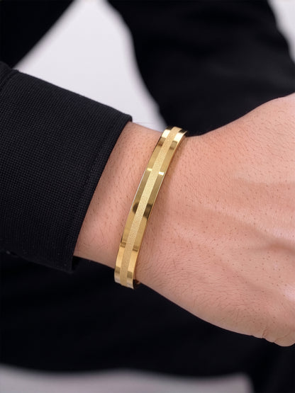 Felix line Textured 18K Gold Plated Men's Solid Band Bracelet  
