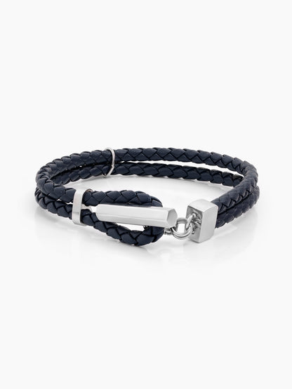 Fenric Navy Blue - Silver Men's Leather Bracelet