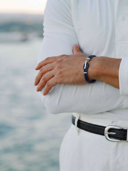 Fenric Navy Blue - Silver Men's Leather Bracelet