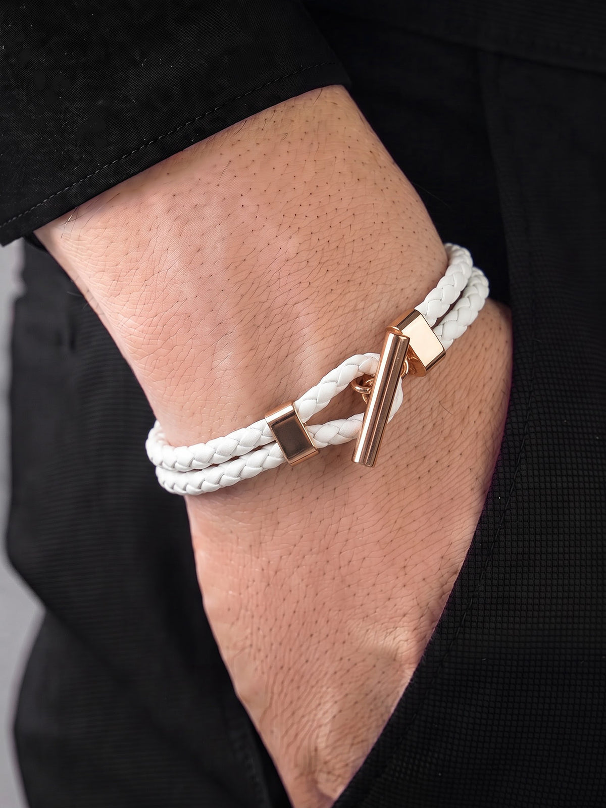 Fenric White - Rosegold Plated Men's Leather Bracelet