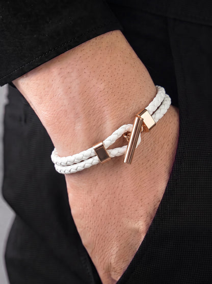 Fenric White - Rosegold Plated Men's Leather Bracelet