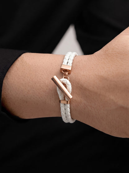 Fenric White - Rosegold Plated Men's Leather Bracelet