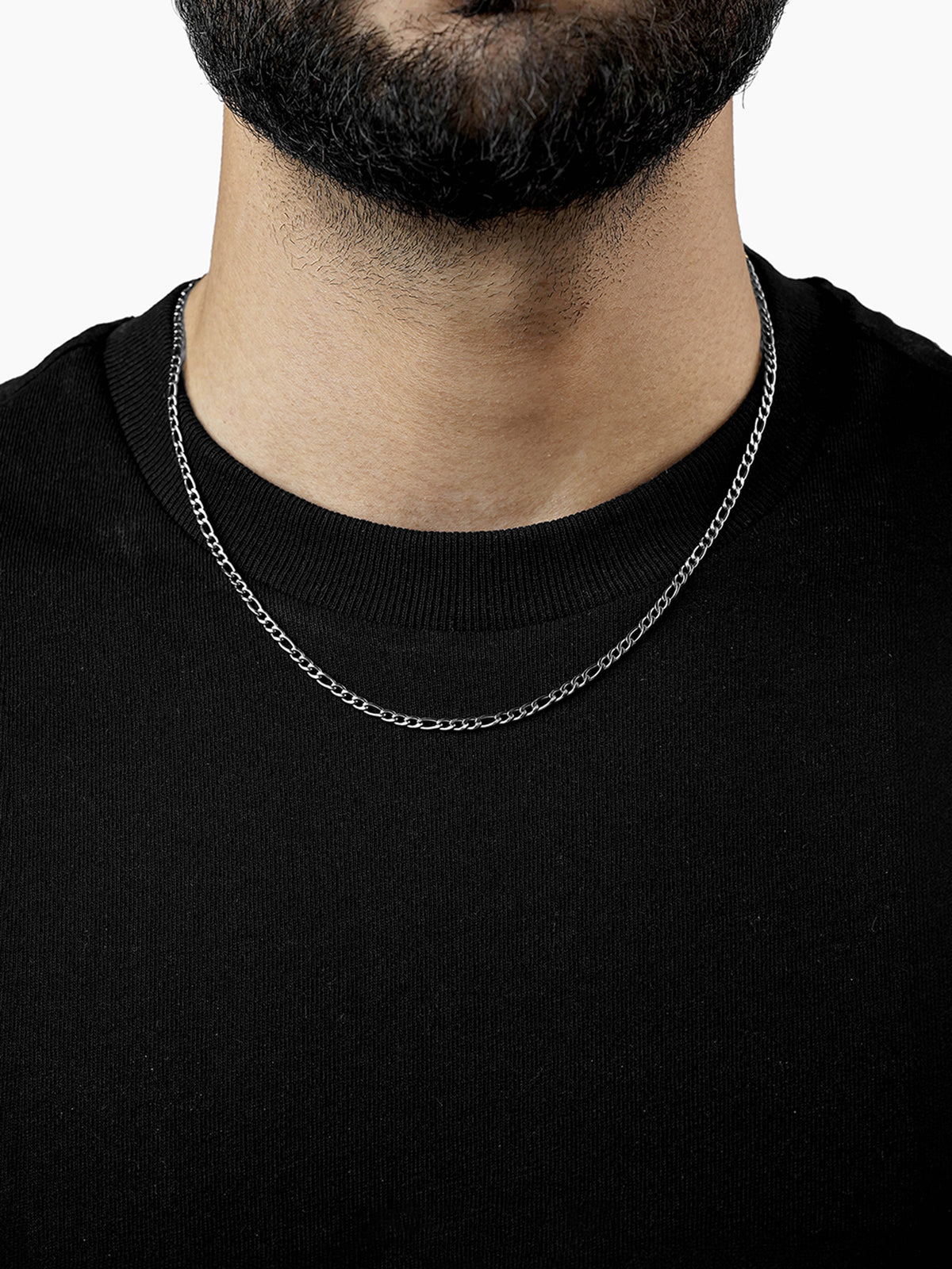 Figaro Alternating Link Silver 4MM Men's Chain