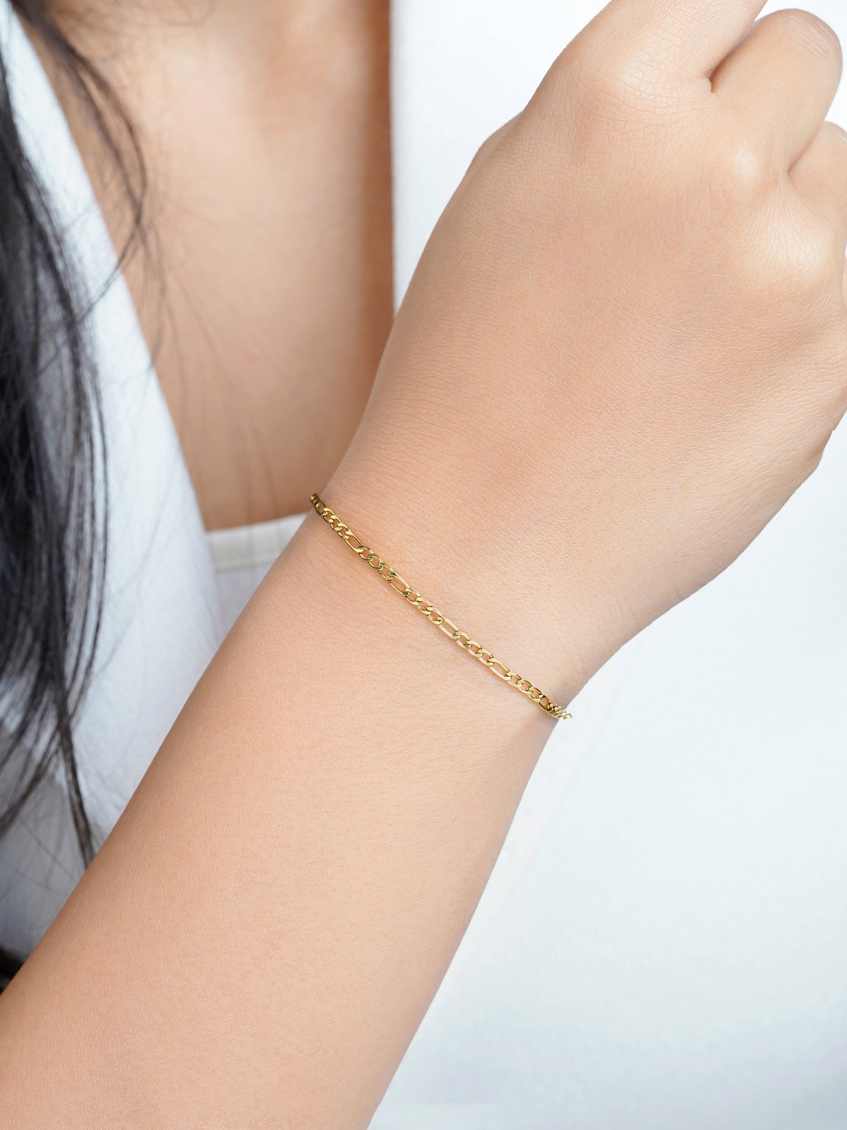 Figaro Chain 2MM 18K Gold Women's Bracelet