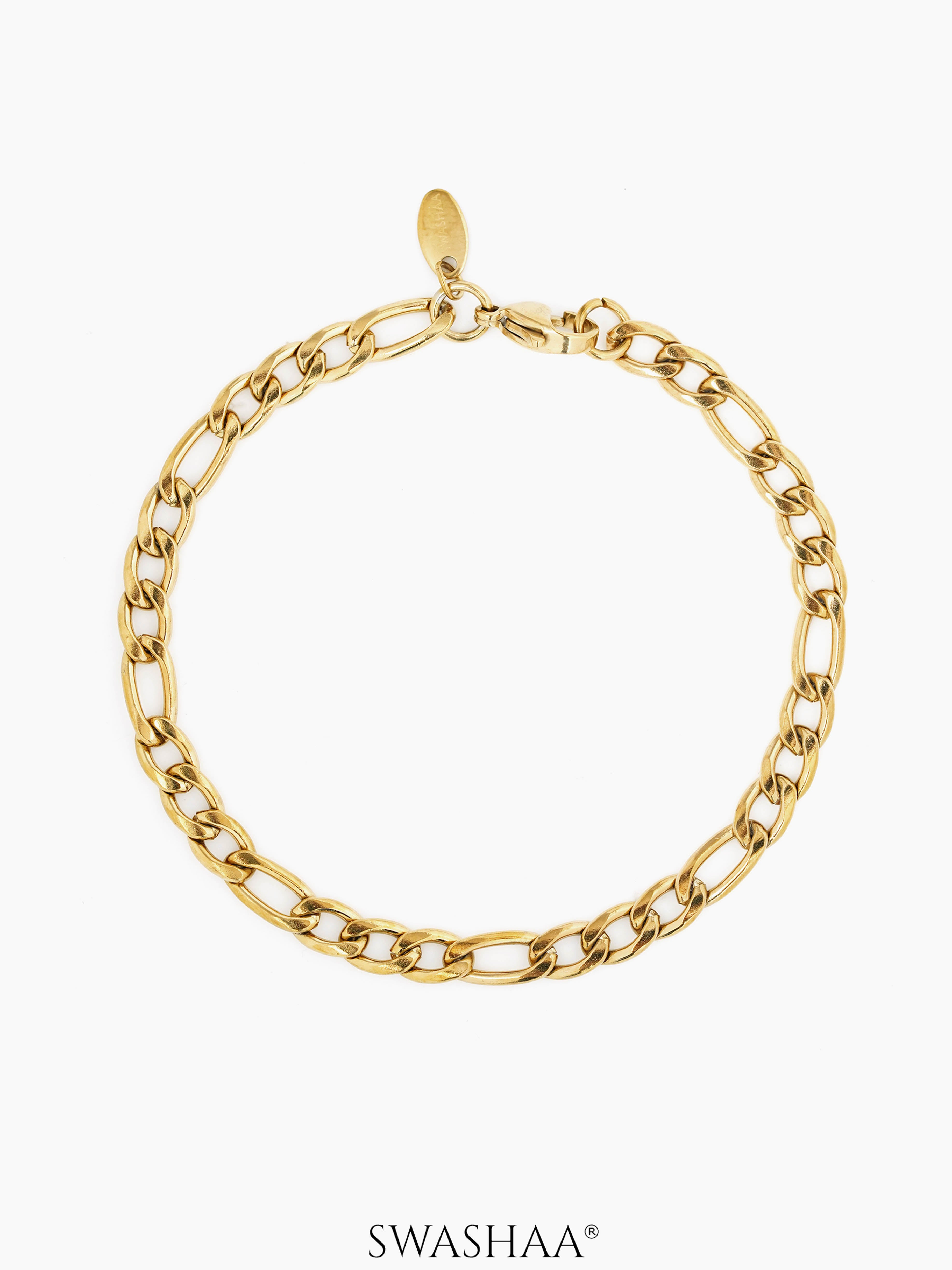 Figaro Chain Link 18K Gold Plated 5 MM Men's Bracelet