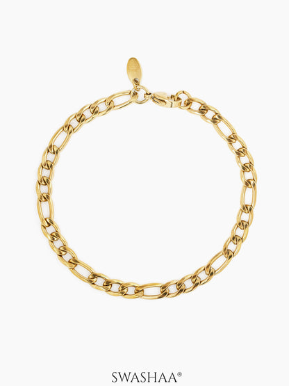 Figaro Chain Link 18K Gold Plated 5 MM Men's Bracelet