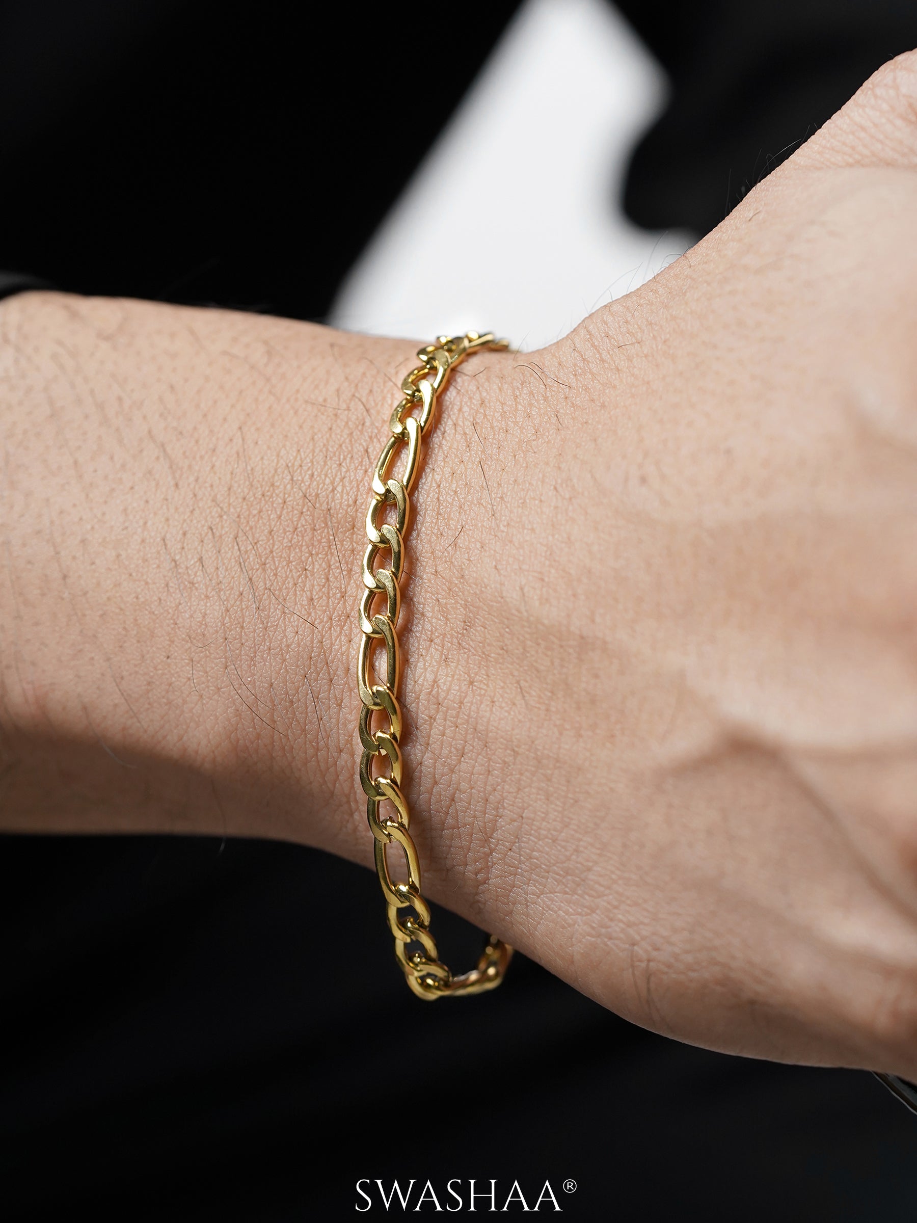 Figaro Chain Link 18K Gold Plated 5 MM Men's Bracelet