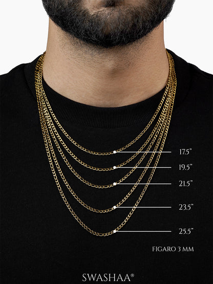 Figaro Alternating Link 18K Gold Plated Men's Chain