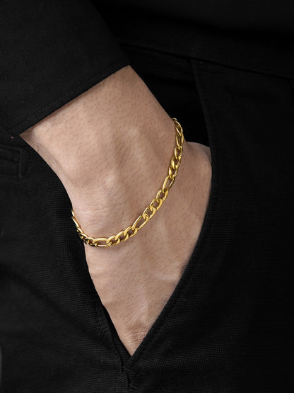 Figaro Chain Link 18K Gold Plated 5 MM Men's Bracelet