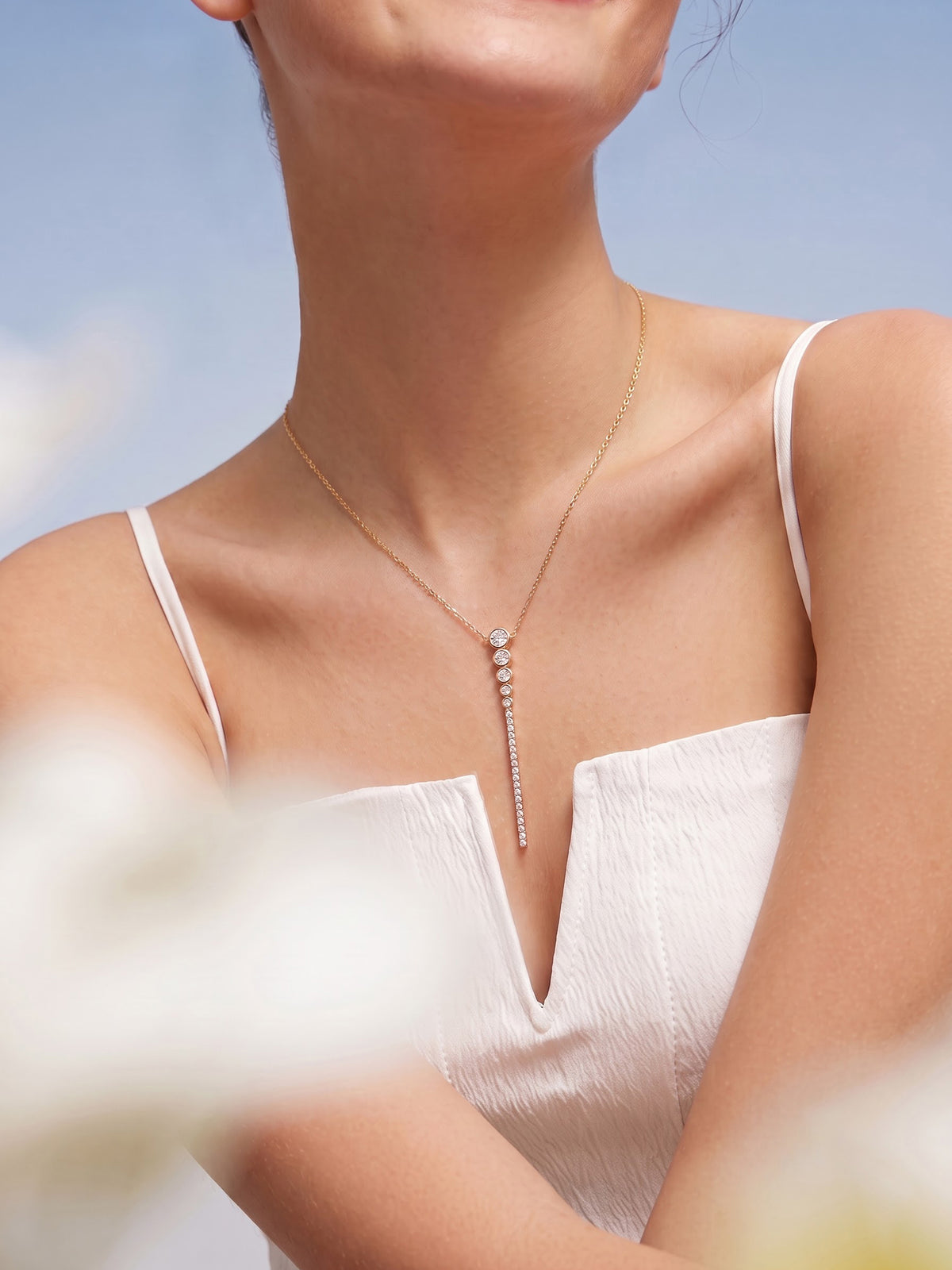 Fiora Solitaire Diamond Y -Shaped 18K Gold Plated Women's Chain Pendant Necklace