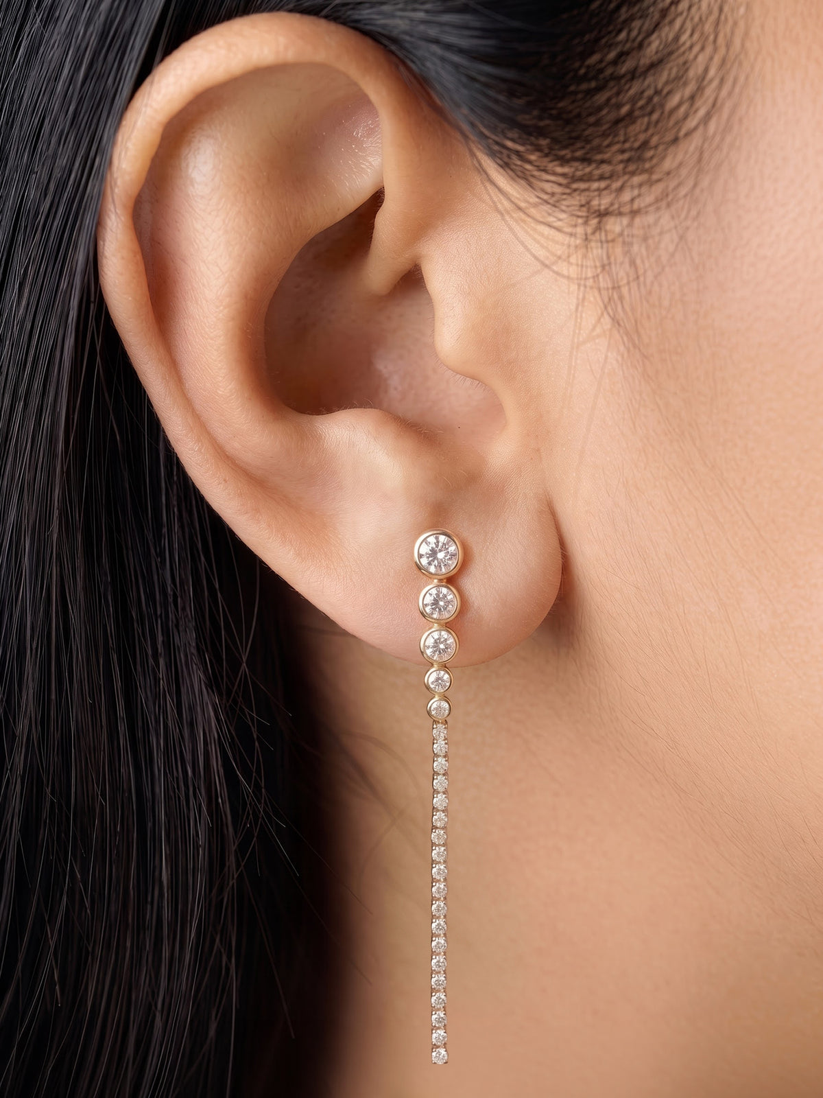 Fiora Diamond Solitaire Dangling 18K Gold Plated Women's Stud Earrings