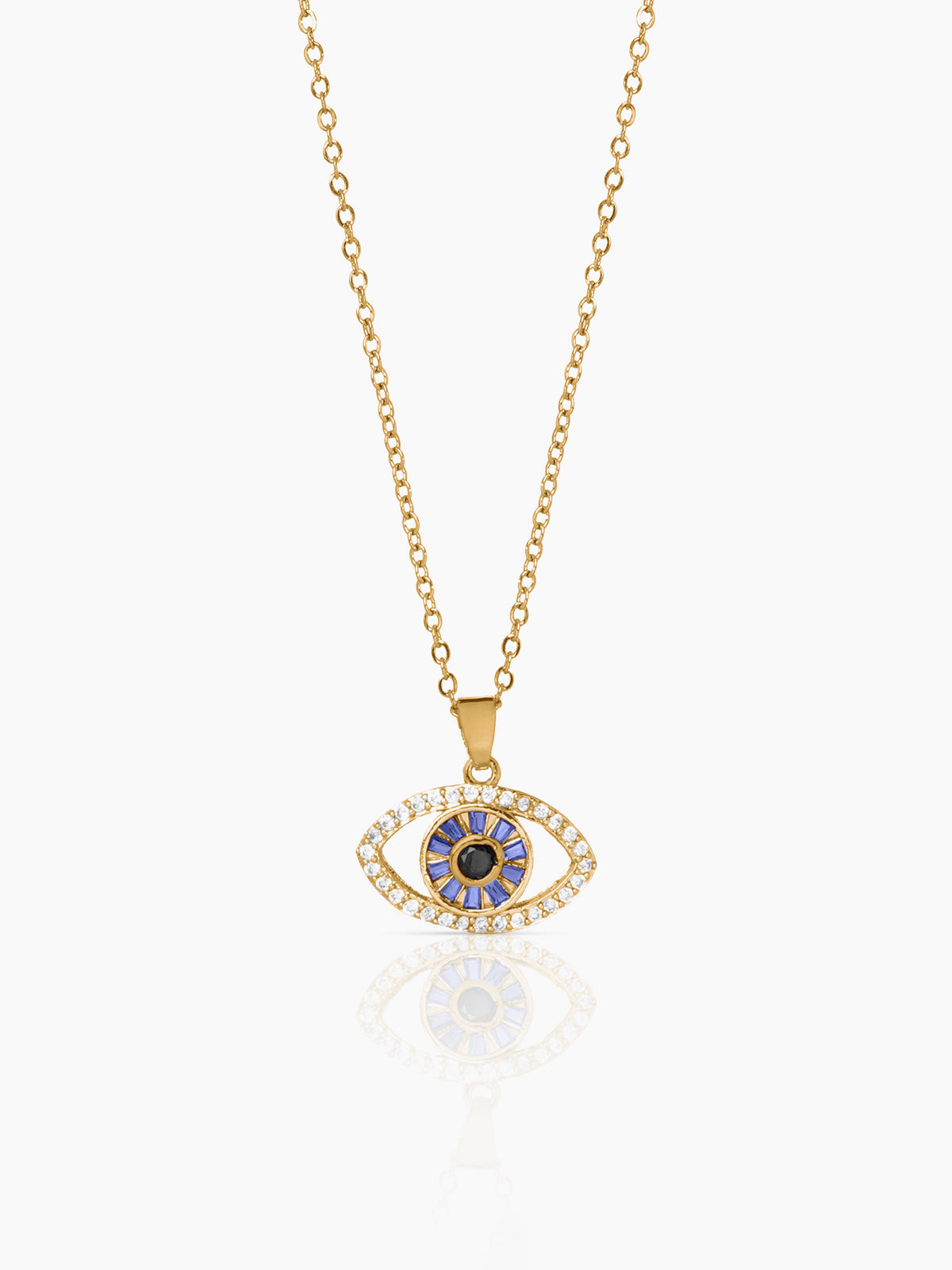 Fire & Ice Blue Diamond Evil Eye Charm 18K Gold Plated Chain Necklace Pendant