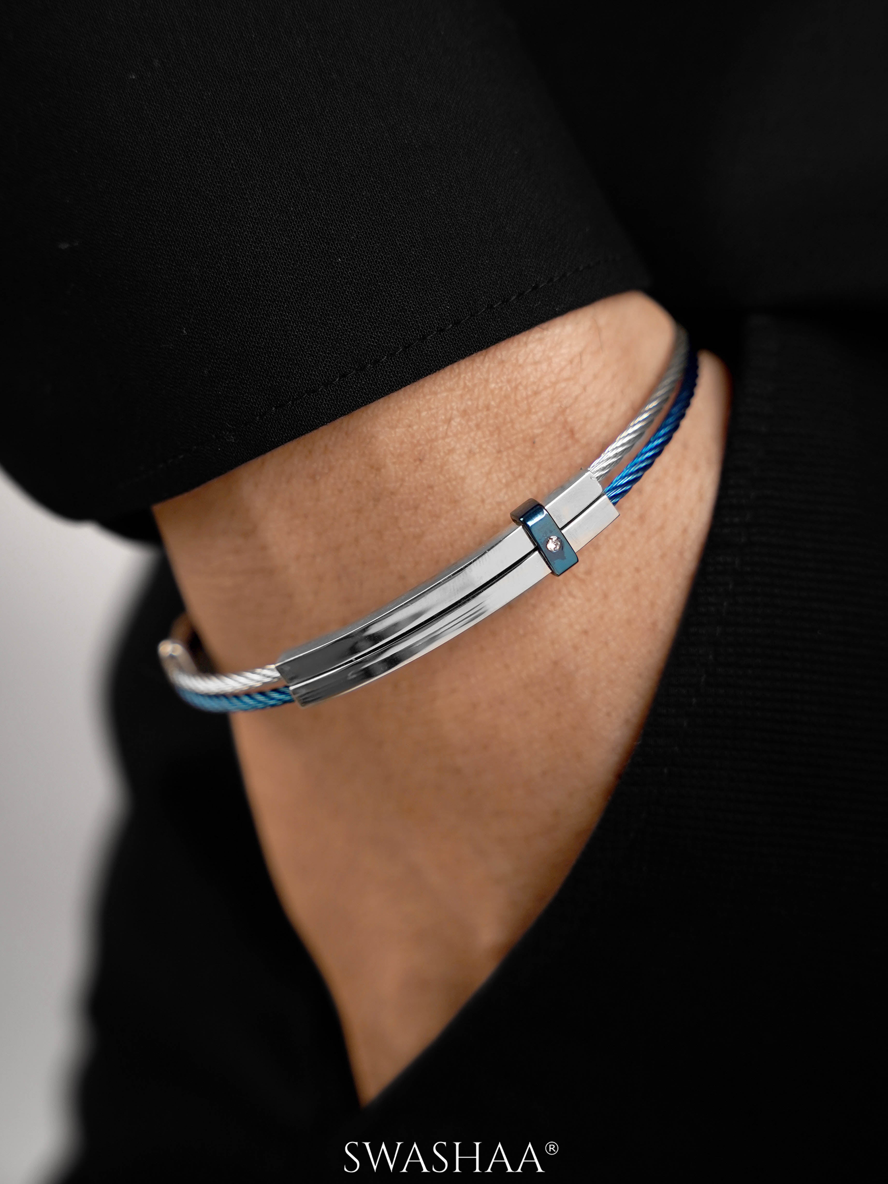 Fitz Dual Tone Blue Silver Wired Men's Bracelet