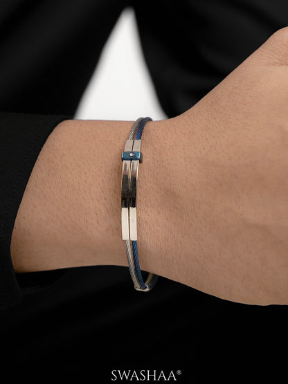 Fitz Dual Tone Blue Silver Wired Men's Bracelet