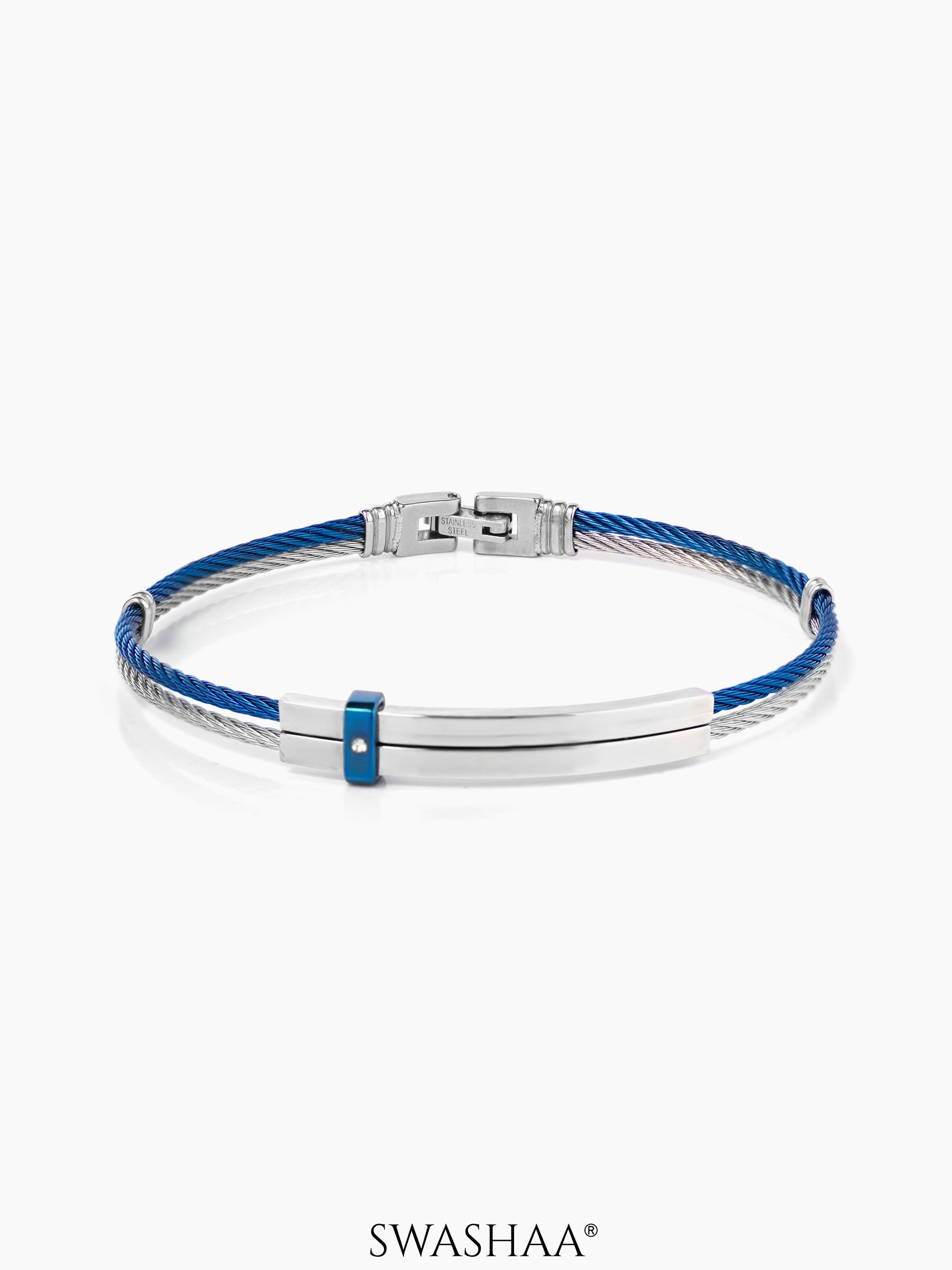 Fitz Dual Tone Blue Silver Wired Men's Bracelet