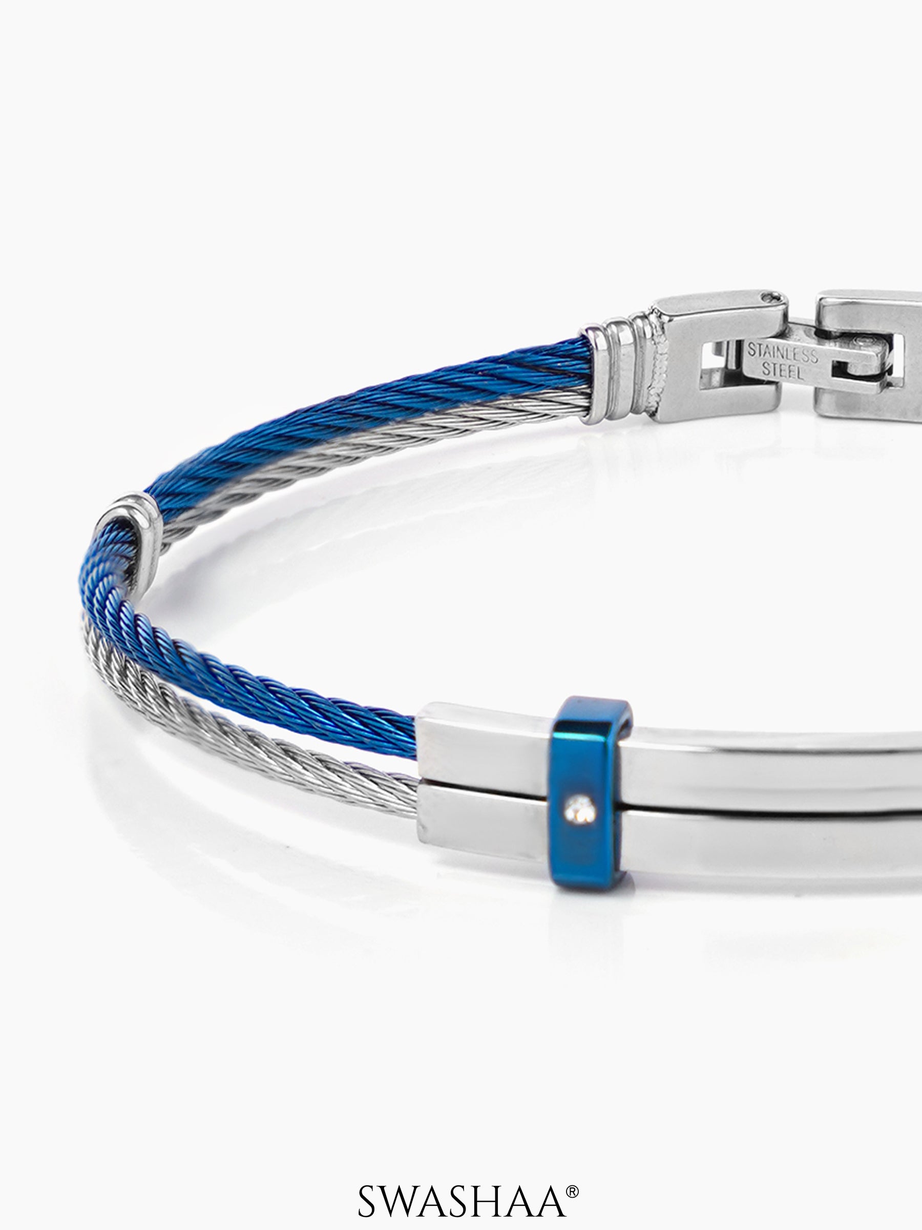 Fitz Dual Tone Blue Silver Wired Men's Bracelet