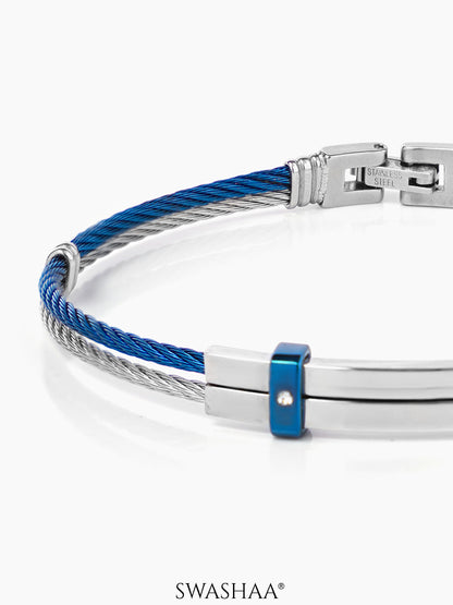 Fitz Dual Tone Blue Silver Wired Men's Bracelet