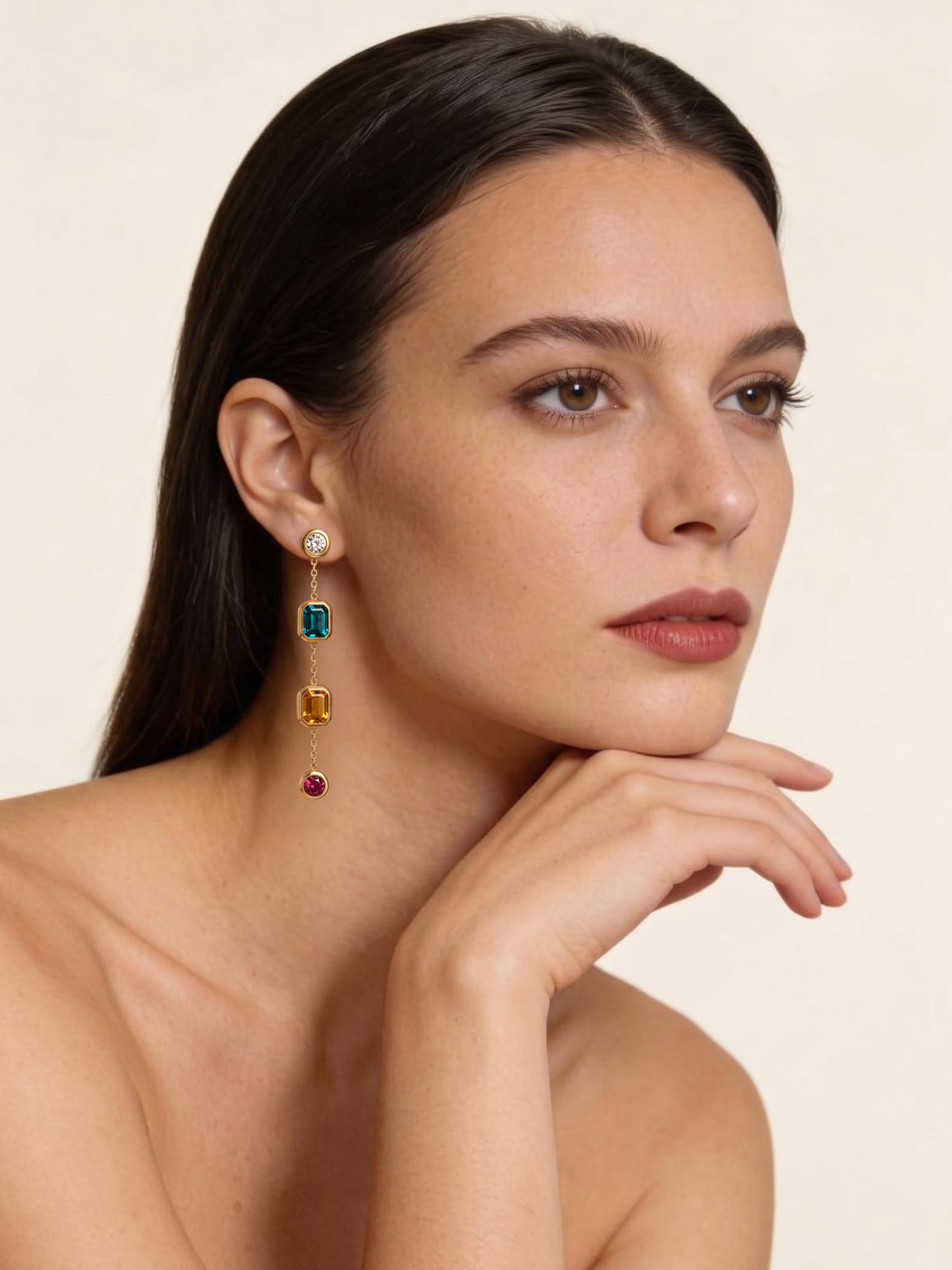 Florence Multi Blue, Yellow, Pink Diamond 18K Gold Plated Women's Dangling Earrings