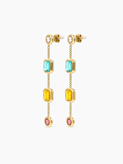 Florence Multi Blue, Yellow, Pink Diamond 18K Gold Plated Women's Dangling Earrings