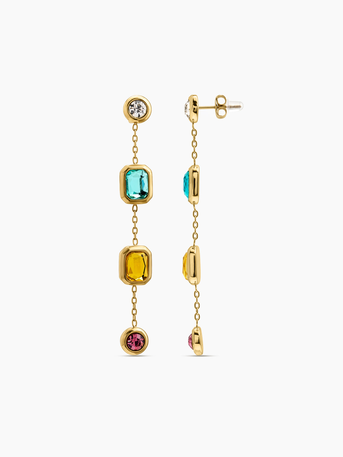Florence Multi Blue, Yellow, Pink Diamond 18K Gold Plated Women's Dangling Earrings