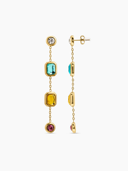Florence Multi Blue, Yellow, Pink Diamond 18K Gold Plated Women's Dangling Earrings