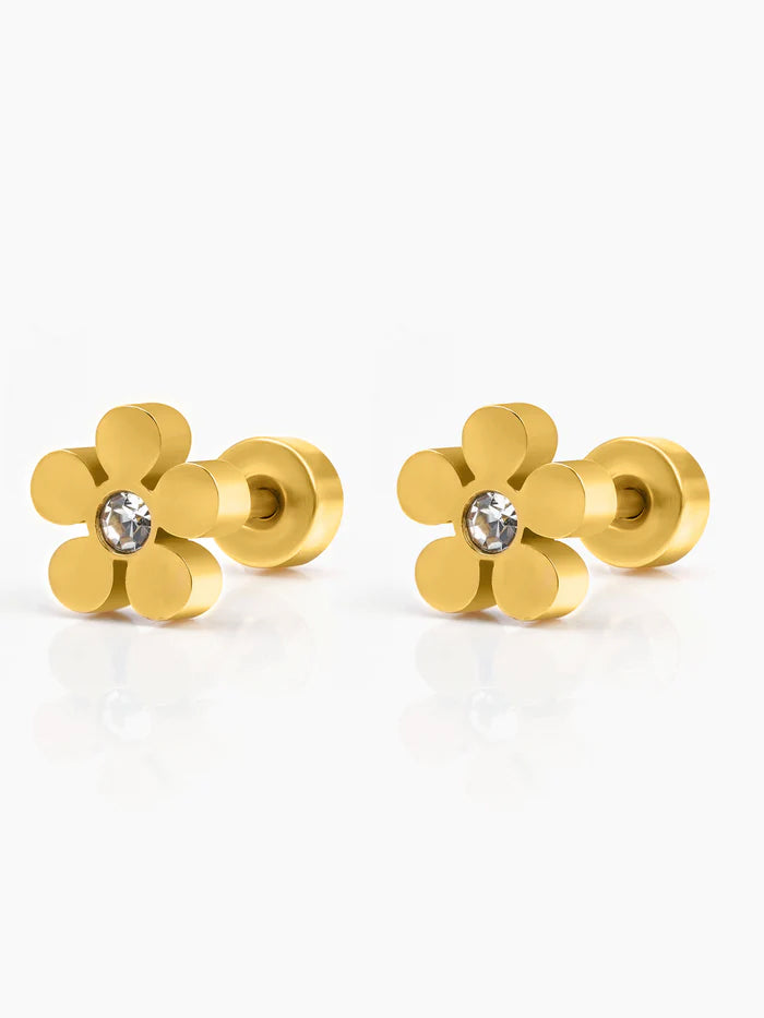Flower Solitaire Charm 18K Gold Plated Kid's Stud Earrings