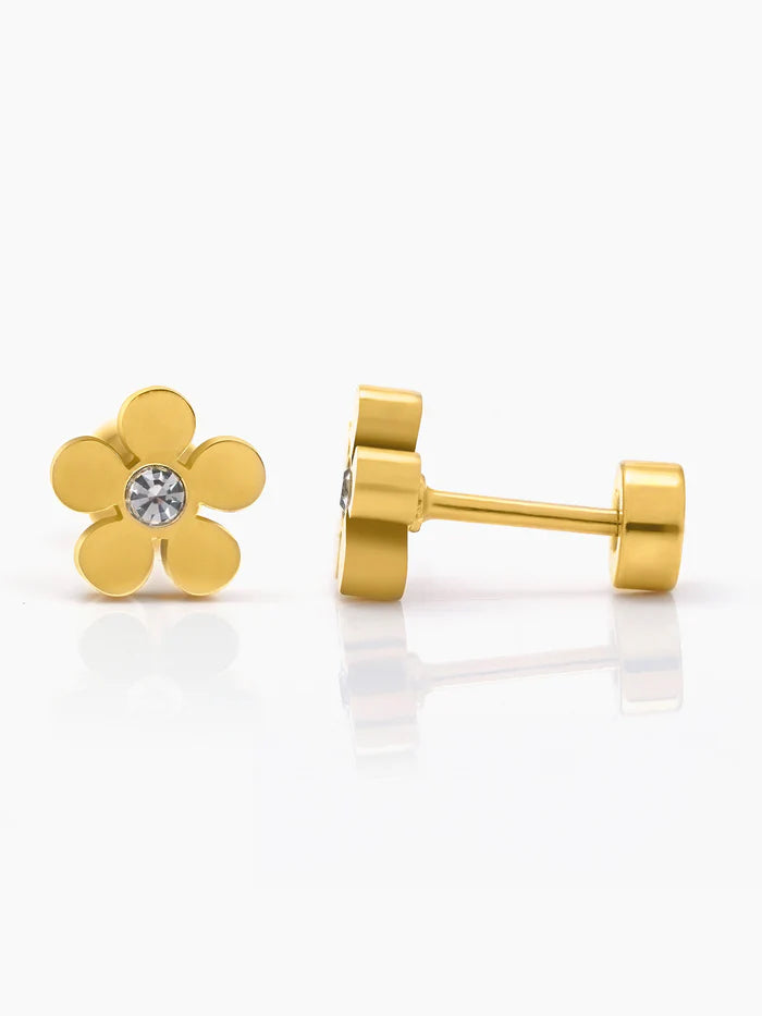 Flower Solitaire Charm 18K Gold Plated Kid's Stud Earrings