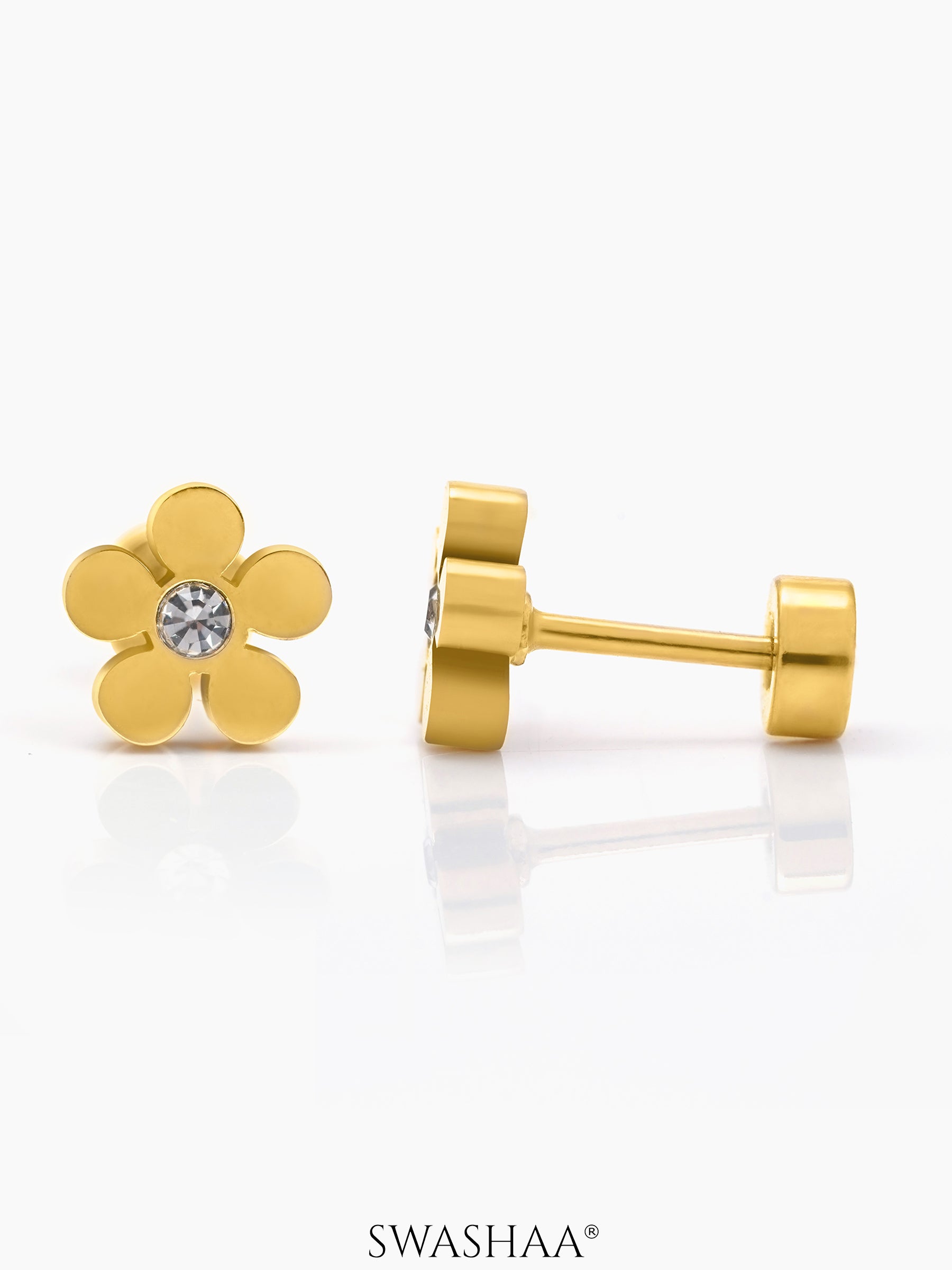 Flower Solitaire 18K Gold Plated Kid's Stud Earrings