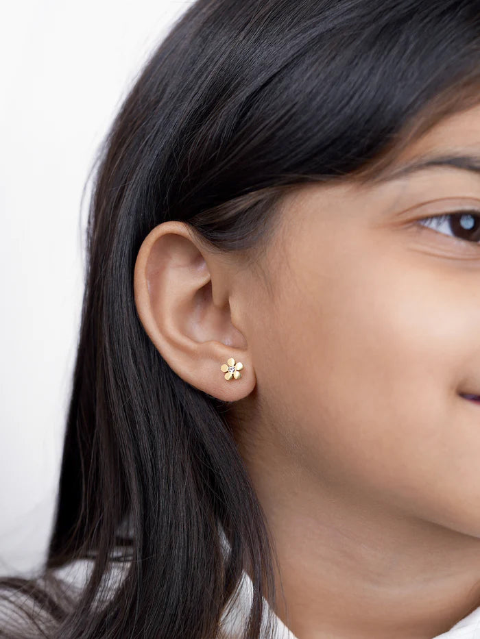 Flower Solitaire Charm 18K Gold Plated Kid's Stud Earrings