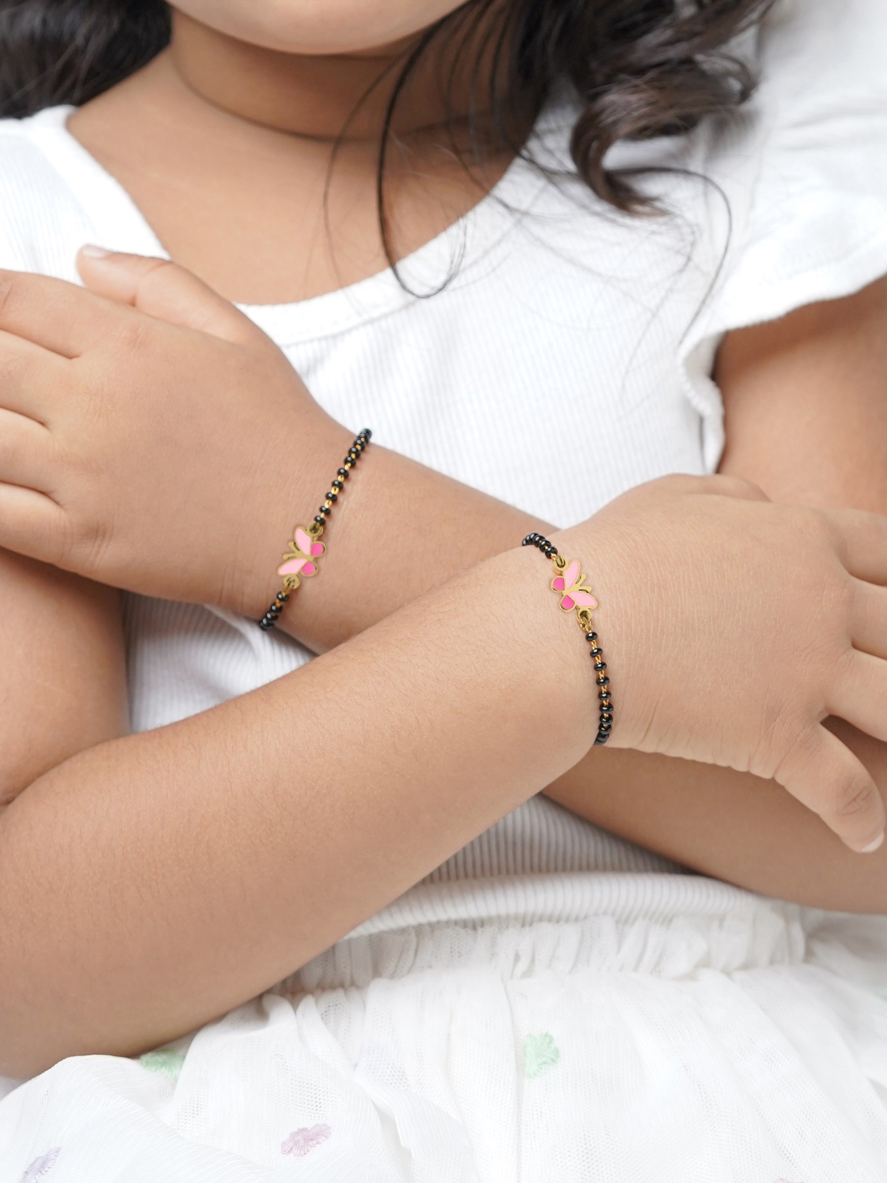 Fluffy Pink Butterfly Charm 18K Gold Plated Kid's Nazariya Bracelet
