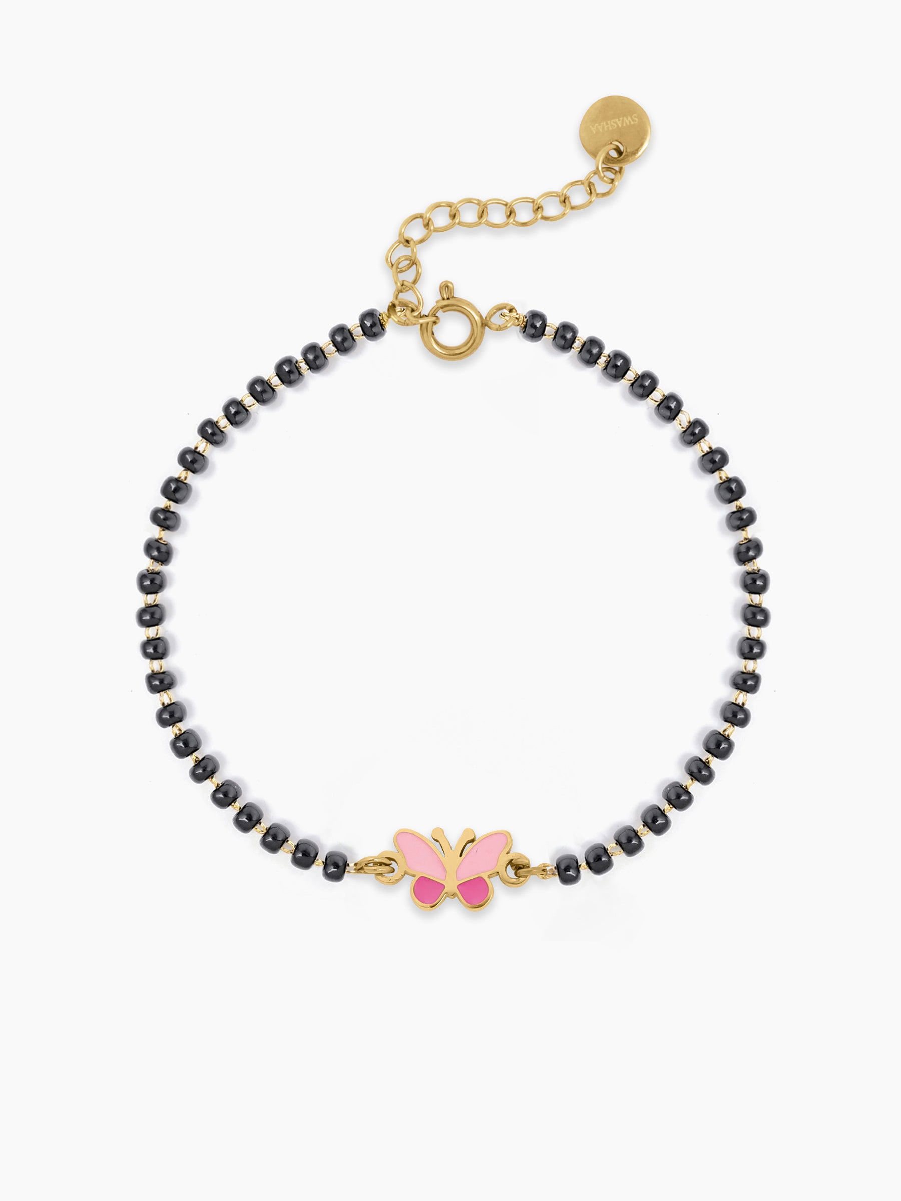 Fluffy Pink Butterfly Charm 18K Gold Plated Kid's Nazariya Bracelet